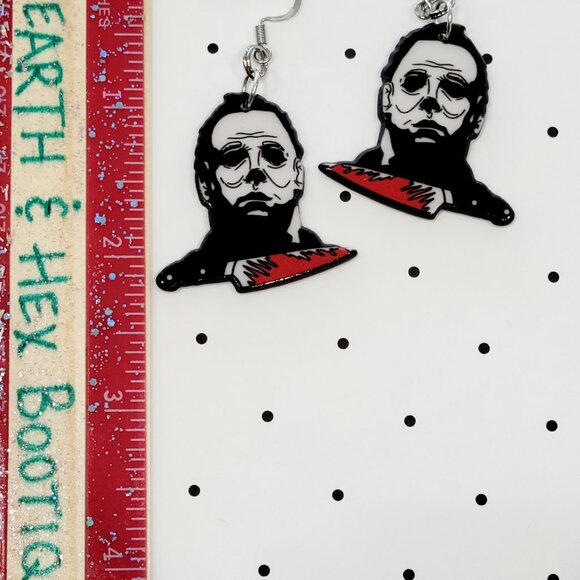 Michael Myers Halloween Earrings Stainless Steel Hooks Scary Movie Horror NEW - Picture 4 of 5